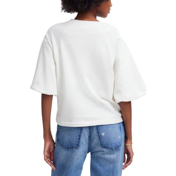 Madewell White Crew Neck Balloon Sleeve Sweatshirt Top Size L NWT $78 - Picture 2 of 11